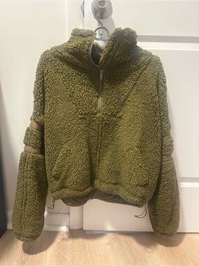 FP Movement by Free People Olive Green Sherpa Half-Zip Hoodie